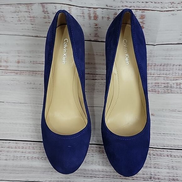 Calvin Klein Blue Suede Snakeskin Round Toe Kendall Platform 5 in Heels Size 8.5 - Picture 2 of 15
